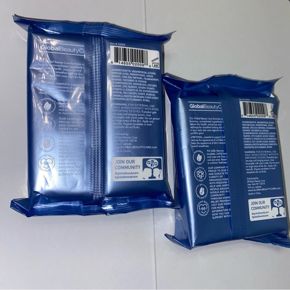 2 pk global beauty care retinol cleansing clothes wipes NEW - Picture 2 of 9